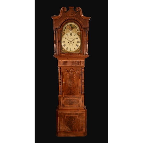 1341 - A William IV/early Victorian rosewood crossbanded mahogany longcase clock, 36cm arched painted dial ... 