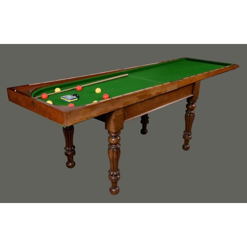 1342 - A William IV/early Victorian mahogany bagatelle table, folding top, turned and fluted legs, 91cm hig... 