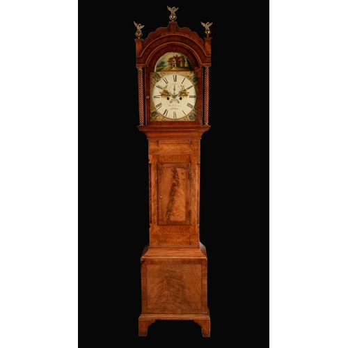 1343 - A William IV Welsh flame mahogany longcase clock, 33.5cm arched painted dial inscribed Powell & Davi... 