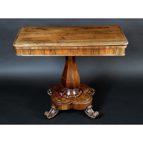 1344 - A William IV rosewood rounded rectangular tea table, possibly Irish, folding top with moulded edge, ... 