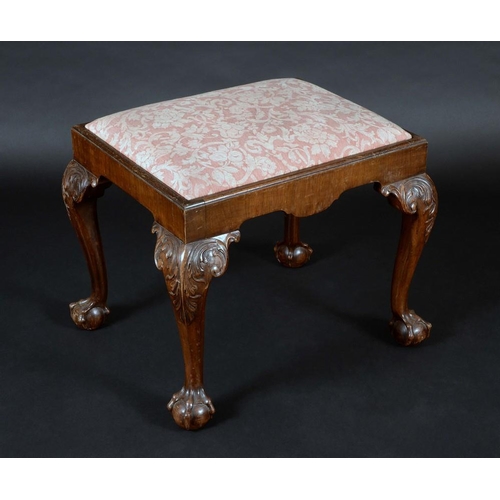 1346 - A Chippendale Revival mahogany stool, drop-in seat, cabriole legs, carved to the knees with acanthus... 