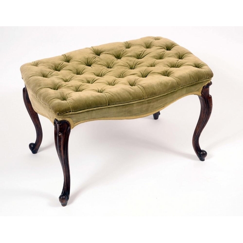 1358 - A Victorian rosewood serpentine stool, stuffed over deep buttoned upholstery, cabriole legs, scroll ... 