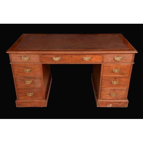 1364 - A Victorian mahogany twin pedestal desk, moulded top above three frieze drawers, three further drawe... 