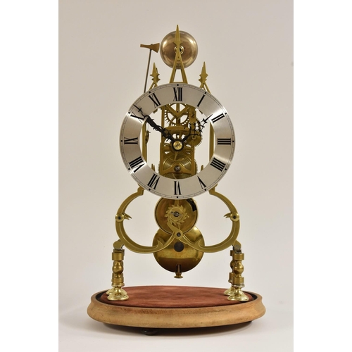 1388 - A Victorian brass skeleton clock, 16cm silvered chapter ring inscribed with Roman numerals, fusee mo... 