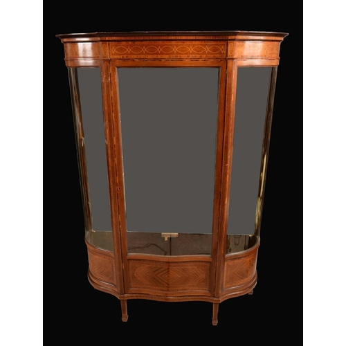 1394 - A large Edwardian mahogany and marquetry serpentine display cabinet, moulded cornice above a rectang... 
