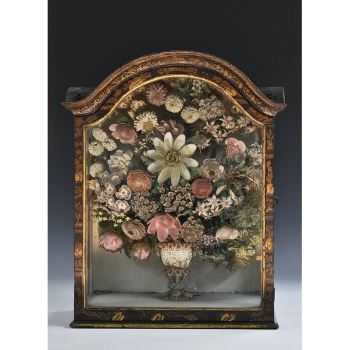 1397 - A superb 18th century Irish shell work botanical arrangement, made by Sarah Dennis (nee Newenham) of... 