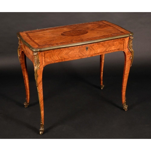 1419 - A 19th century French gilt metal mounted kingwood centre table, crossbanded quarter-veneered top ins... 