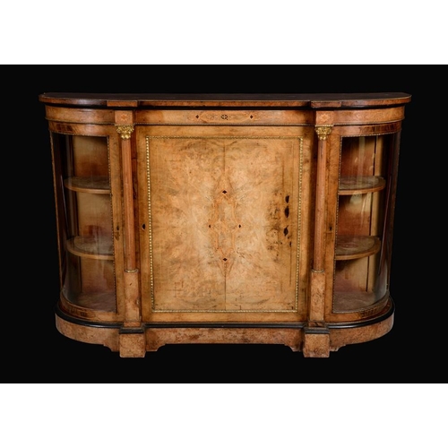 1444 - A Victorian gilt metal mounted burr walnut and marquetry credenza, moulded top with matched veneers ... 