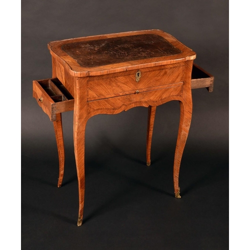 1680 - A 19th century French kingwood lady's occasional writing and work table, hinged shaped top with inse... 