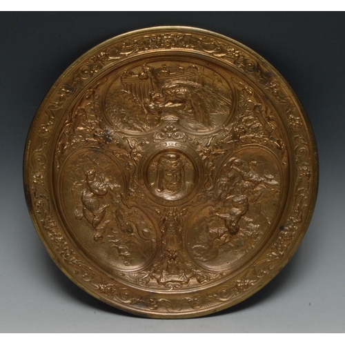 1684 - A 19th century French Revivalist gilt-patinated bronze circular dish, cast in high and low relief, c... 