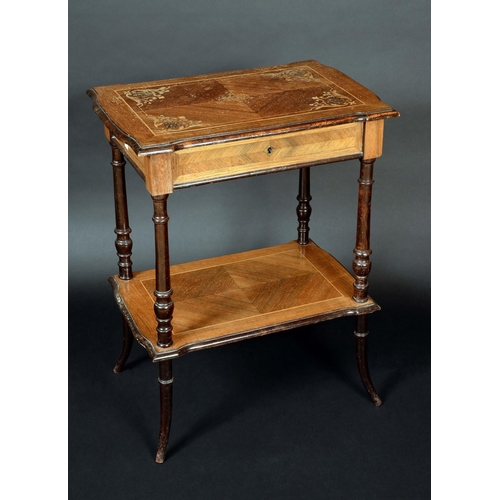 1685 - A 19th century French rosewood and marquetry rectangular dressing table, hinged cover enclosing a mi... 