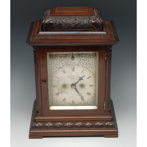 1693 - A Chippendale Revival mahogany bracket clock, 12.5cm rectangular silvered dial inscribed Goldsmiths ... 