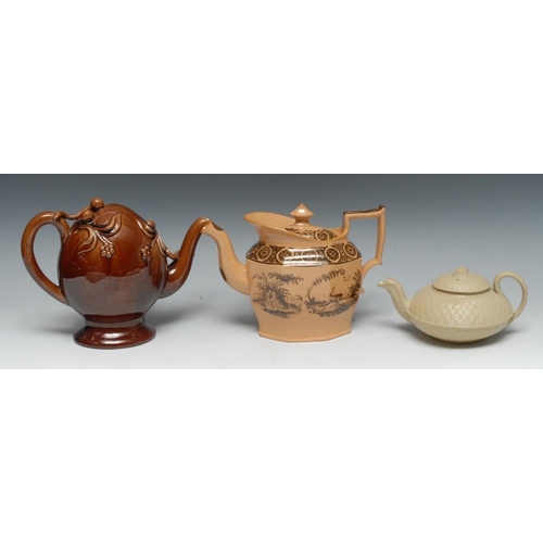 230 - A Spode treacle-glazed Cadogan ovoid teapot, 16cm high, impressed mark; an early 19th century shaped... 