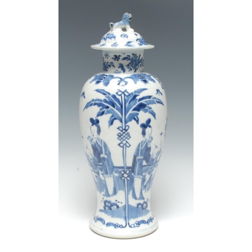 294 - A 19th century Chinese porcelain Long Eliza-type baluster vase and cover, the four reserves painted ... 