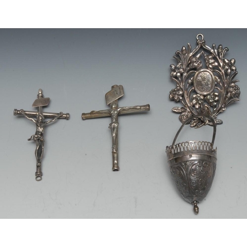 665 - An Italian ecclesiastical silver holy water stoop, the wall mount embossed with acorns and flowering... 