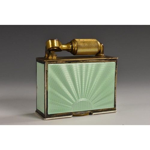 674 - Dunhill - an Art Deco silver and enamel rectangular McMurdo table lighter, Pat. No. 590958, engine t... 