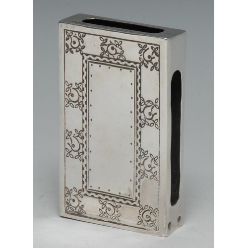 676 - Liberty & Co - an Arts and Crafts silver rectangular matchbox sleeve, chased with a band of stylised... 