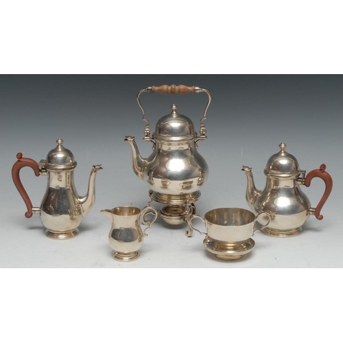 693 - A George I style silver matched five piece bachelor's tea and coffee service, comprising tea and cof... 