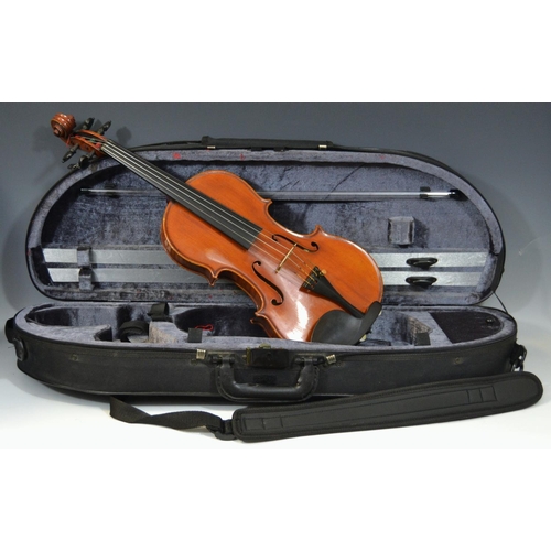 78 - A 20th century Turin School violin, 37cm two piece back,  orange red colour,. label inscribed Angelo... 