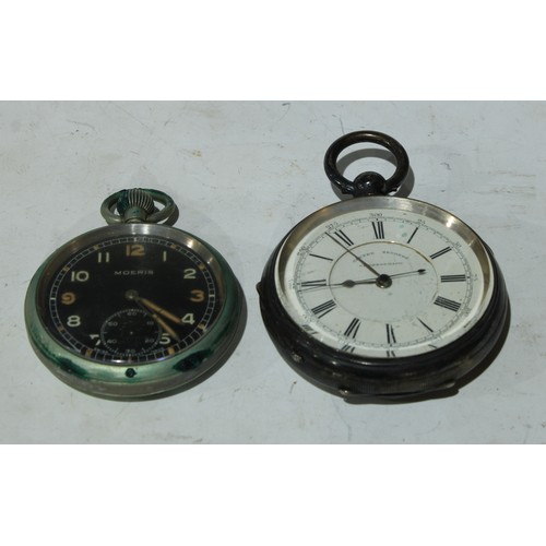 536 - A silver centre seconds chronograph pocket watch, white enamel dial, Roman and Arabic numerals, Birm... 