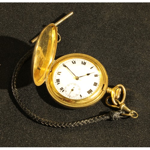 540 - A gold plated hunter pocketwatch on leather Albert