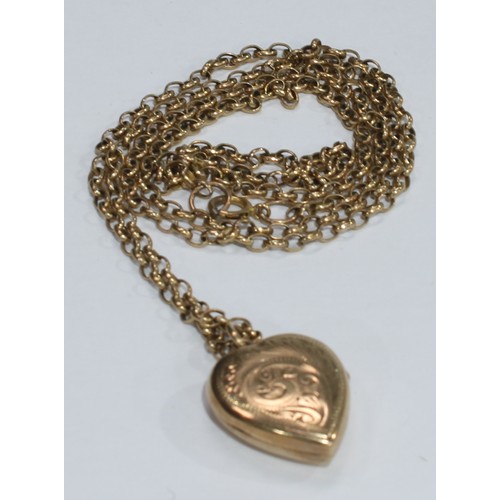 578 - A 9ct gold necklace chain, suspended with a 9ct gold love heart locket pendant, marked 375, 11.3g