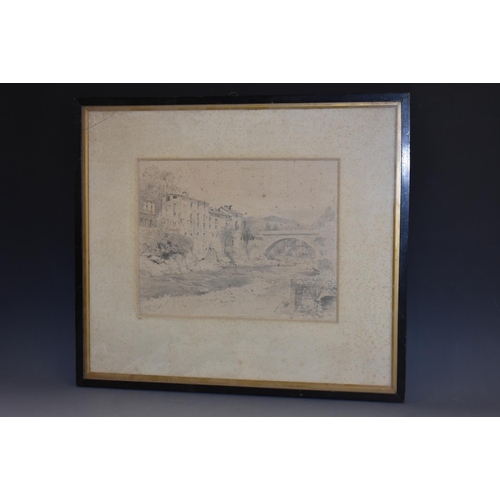 5023 - Axel Haig Fraser River label to verso, pencil drawing, 23.5cm x 30.5cm