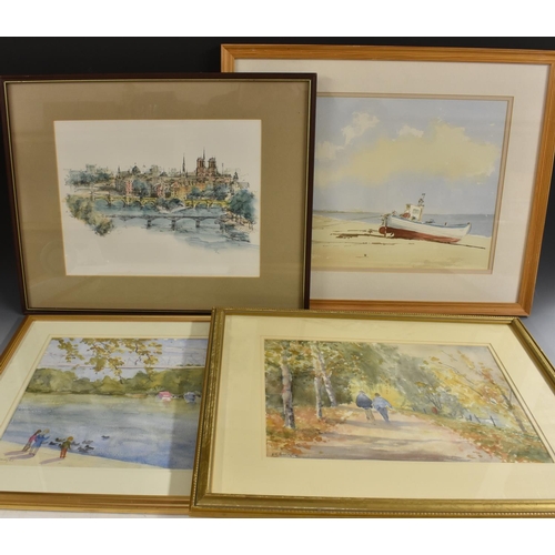 5025 - Barbara Swingler River Dee, Chester signed, watercolour, 27cm x 37cm; another, similar; other waterc... 