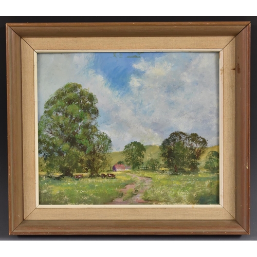 5032 - Ca** Cattle Grazing signed, oil on board, 24cm x 28.5cm