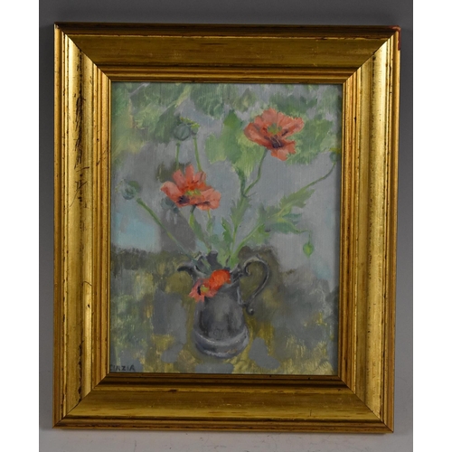 5036 - Cinzia Bonda, ARBA Poppies in a Jug signed, Chris Beetles label to verso, oil on board, 17cm x 13.5c... 