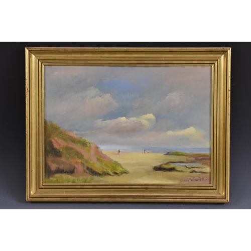 5039 - Connie Warwick On the Beach signed, oil on board, 24cm x 34cm