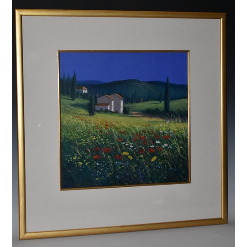 5050 - David Short (Bn.1940) Poppy Fields in South of France signed, mixed medium, 42cm x 42cm