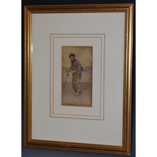 5066 - Dudley Hardy (1866 - 1922) Fisherman signed, watercolour, 17cm x 9cm