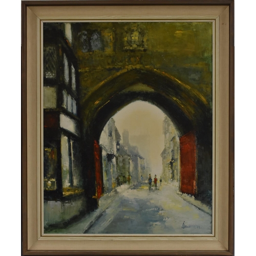 5077 - English School  Lincoln Cathedral indistinctly signed, dated 1974, oil on canvas, 76cm x 60cm