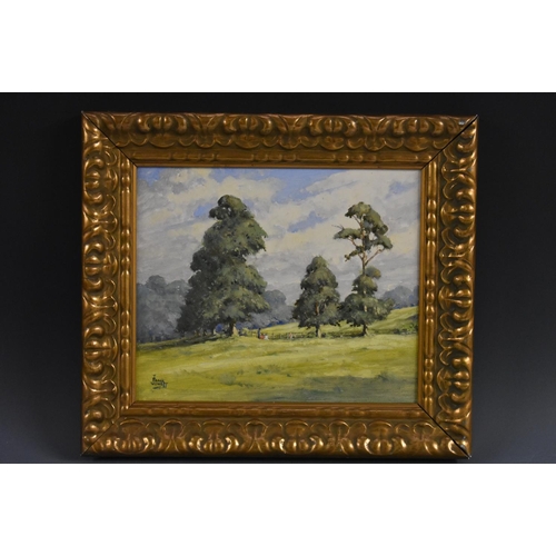 5124 - Frank Jowett Playing in the Meadows signed, oil on board, 24cm x 28.5cm