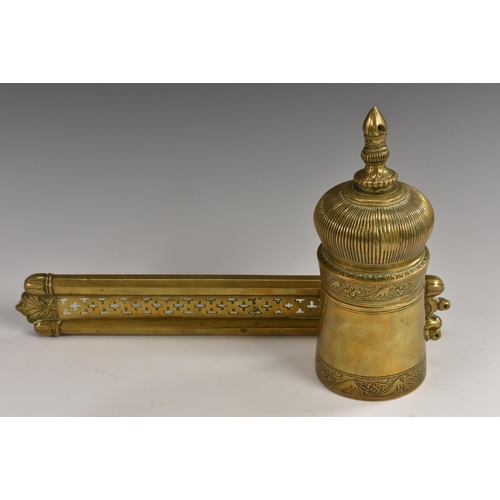 3082 - A large 19th century Persian brass qalamdan pen case and inkwell, in the Islamic taste, chased with ... 