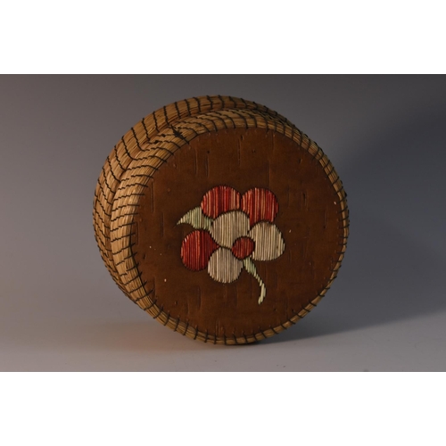 3510 - Tribal Art - a Native American birch bark and quill work circular box, the cover centred by a flower... 