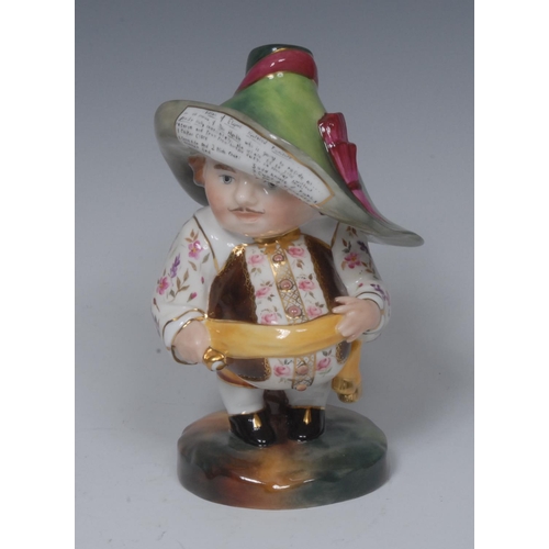 136 - A Royal Crown Derby Short Mansion House Dwarf, he stands wearing a broad brimmed hat, his waistcoat ... 