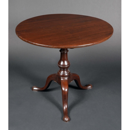 1567 - A George III mahogany tilt-top tripod table, circular top, baluster column, cabriole legs, pad feet.... 