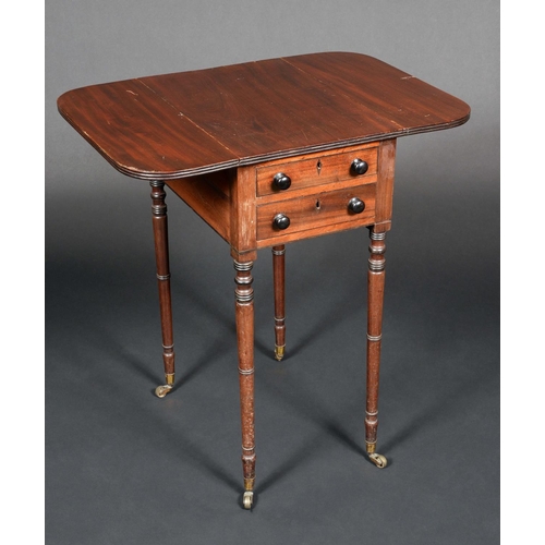 1570 - A George III mahogany work table, rounded rectangular reeded top with fall leaves, above two graduat... 