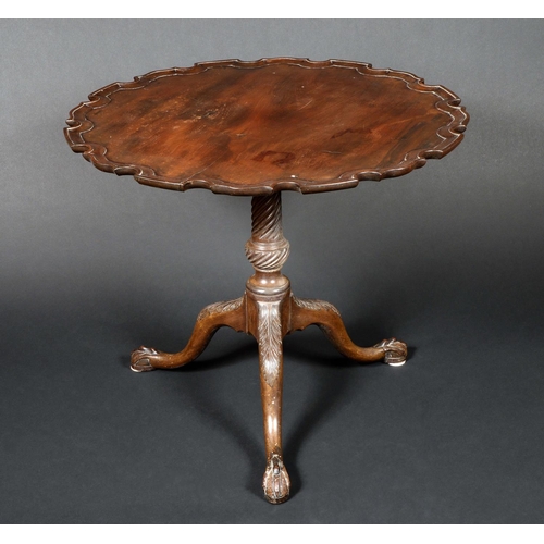 1583 - A George III Revival mahogany tripod supper table, dished pie crust top, turned and spirally reeded ... 