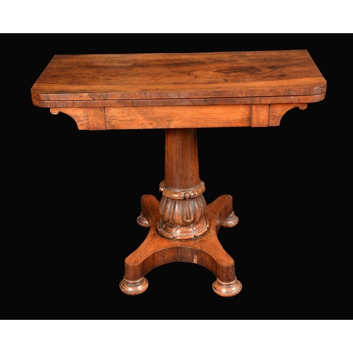 1596 - A George/William IV rosewood rounded rectangular card table, folding top enclosing an inset baize-li... 