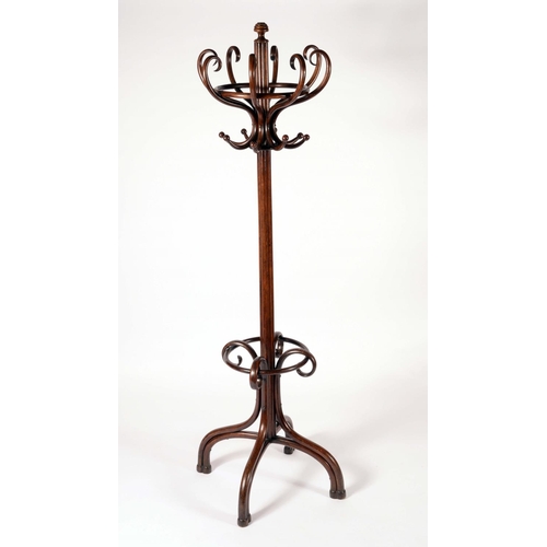 1597 - A large Thonet type bentwood hat and coat stand, eight scrolling 'hooks', downswept legs, 23cm high,... 