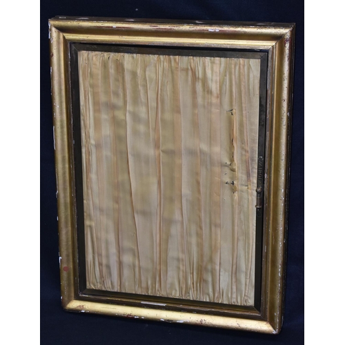 1618A - A 19th century giltwood and gesso looking glass, rectangular plate enclosed by a door lined with ple... 