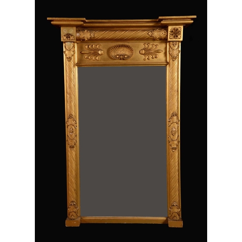 1625 - A Regency giltwood and gesso pier-glass, possibly Irish, inverted break centre cornice above a deep ... 