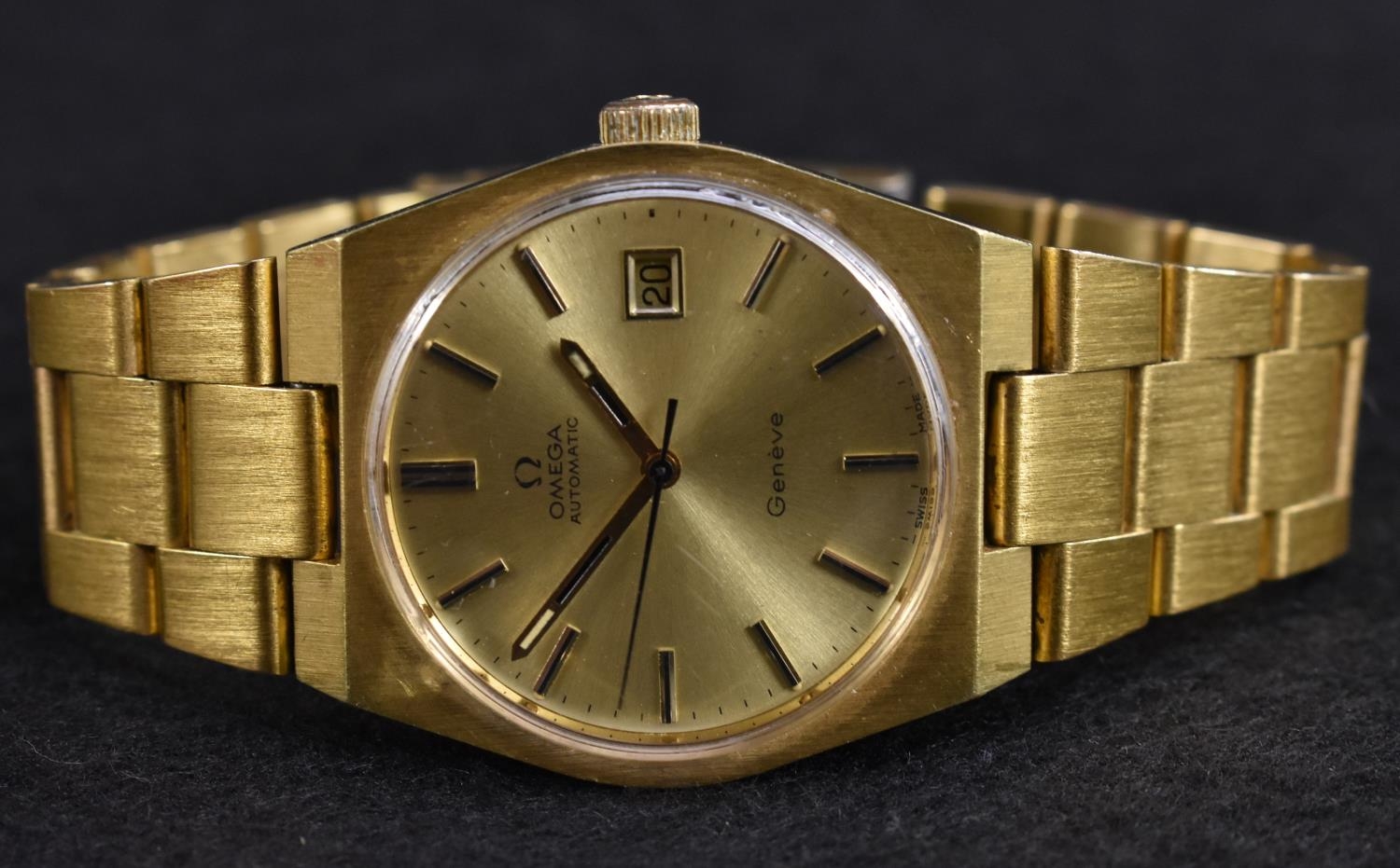 Omega - a gold plated Geneve automatic wristwatch, textured gilt 