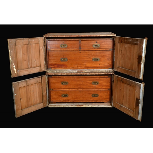 1639 - A Victorian brass bound mahogany campaign chest of two short and three long graduated drawers, flush... 