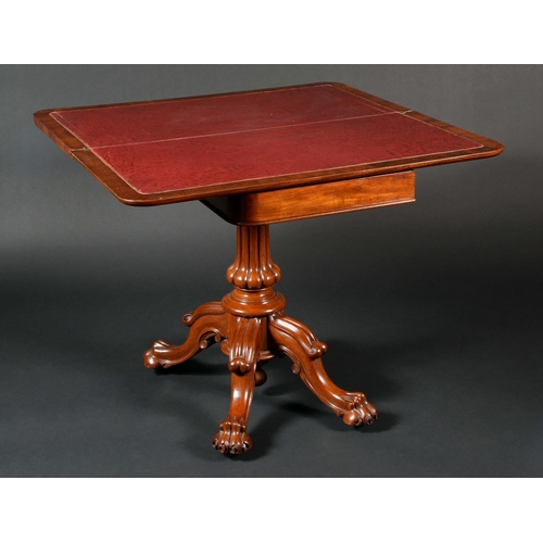 1648 - A Victorian mahogany rounded rectangular card table, tooled burgandy leather writing surface, lobed ... 