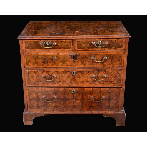 1664 - A William and Mary laburnum oyster veneered rectangular chest, well figured top inlaid with circles,... 