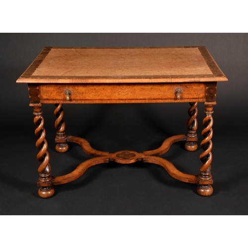 1665 - A William and Mary style walnut and oyster veneered rectangular centre table, moulded quarter veneer... 